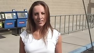 Julie Robbins gives a blowjob and jumps on a dick in a minivan