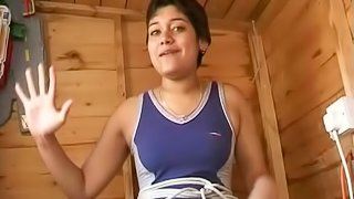 Short-haired tied up brunette gets rid of all the ropes