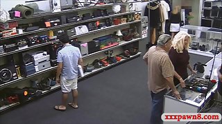 Hot blonde milf fucked at the pawnshop to earn extra money